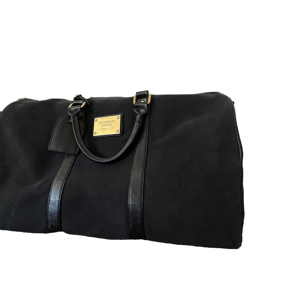 Vintage Y2K Victoria’s Secret Black Canvas Weekender Duffel Bag - Picture 2 of 16